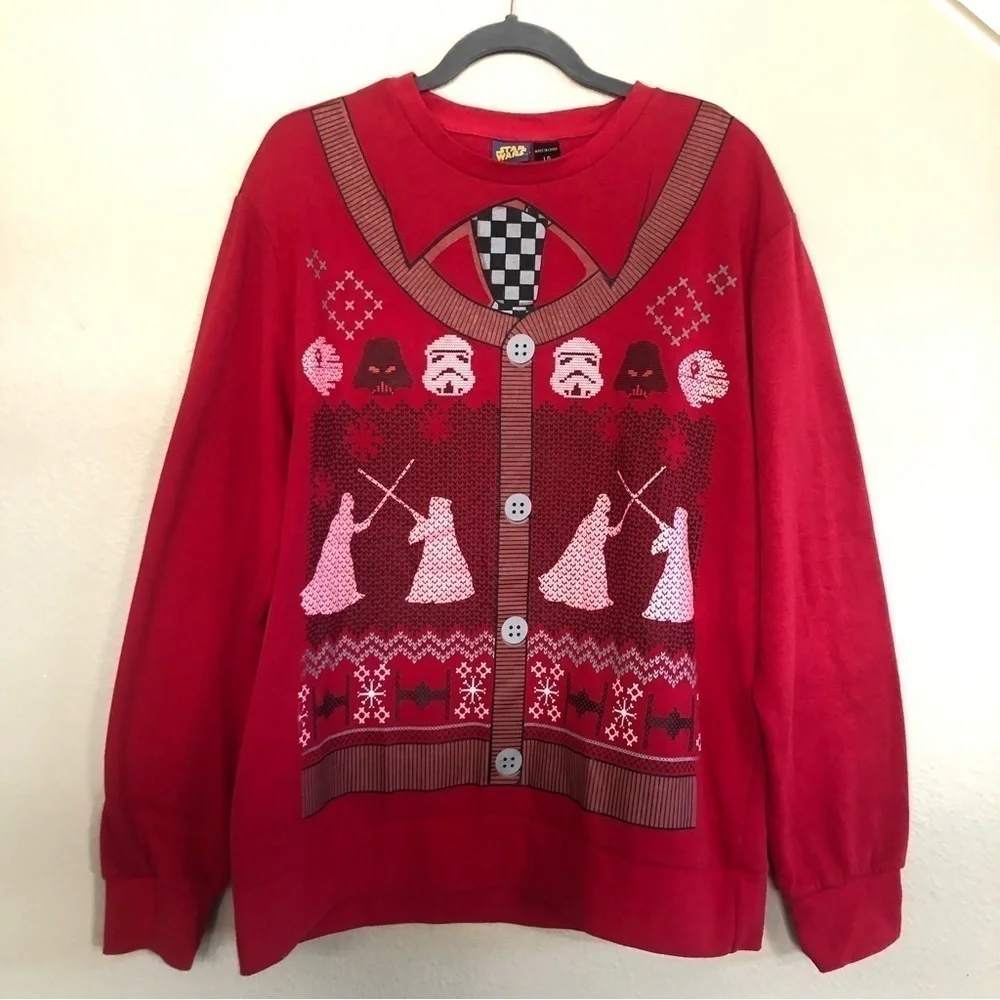 Star Wars Mens Winter Showdown Holiday Ugly Sweater Crew Neck Sweatshirt Size L